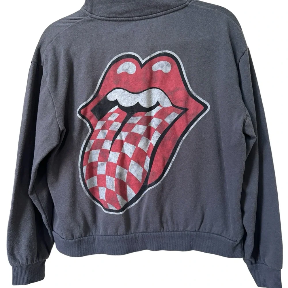 Rolling Stones grey quarter zip crop long sleeve top - Picture 3 of 4
